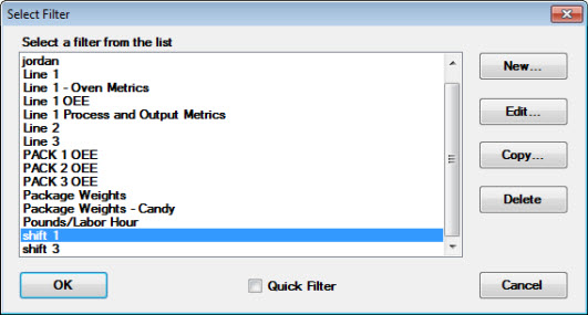 Using the Select Filter dialog