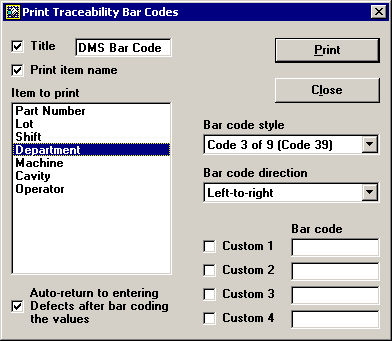 Sample bar code data sheets